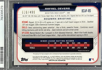 2015 Bowman Chrome Rafael Devers Refractor /499 Rookie Auto PSA 9 Mint Red Sox