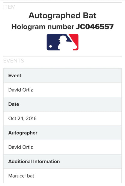 David Ortiz Signed Marucci D034 Game Model Bat Red Sox Auto HOF MLB Fanatics Coa