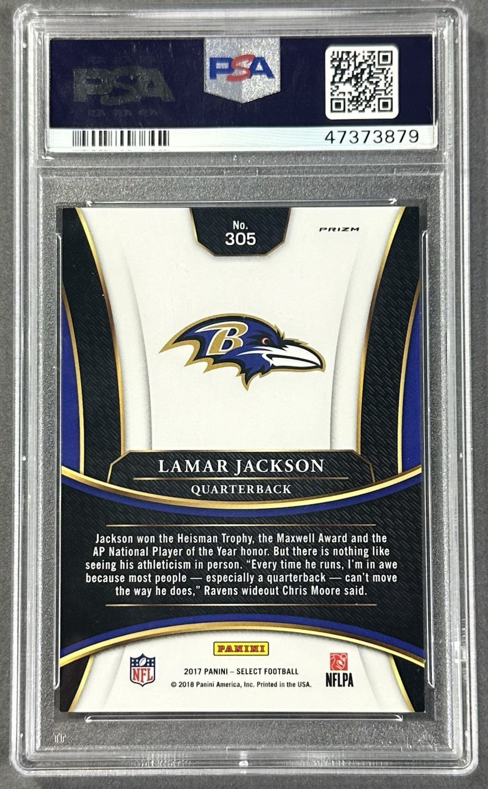 2017 Panini Select Lamar Jackson Silver Prizm XRC Rookie PSA 9 ‘18 Draft Ravens