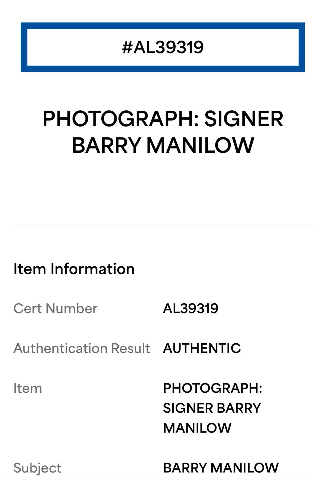 Barry Manilow Signed 8x10 Framed Photo Mint Auto PSA COA Autograph