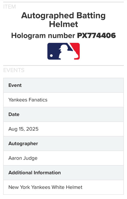 Aaron Judge Signed NY Yankees Chrome Rawlings Batting Helmet MVP Auto Fanatics