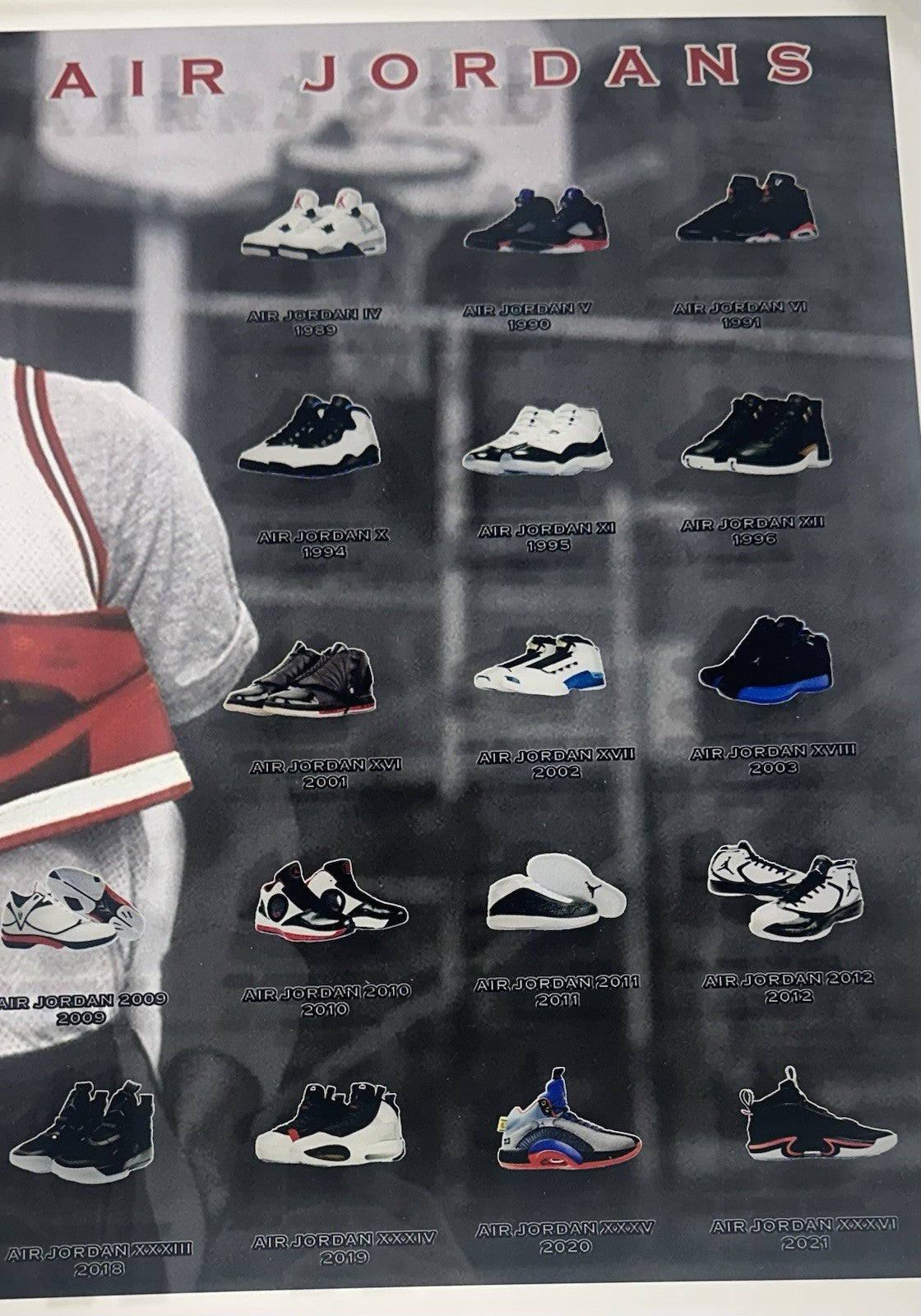 Michael Jordan History of Air Jordans 22x32 3D Framed Photo Sneaker Bulls HOF