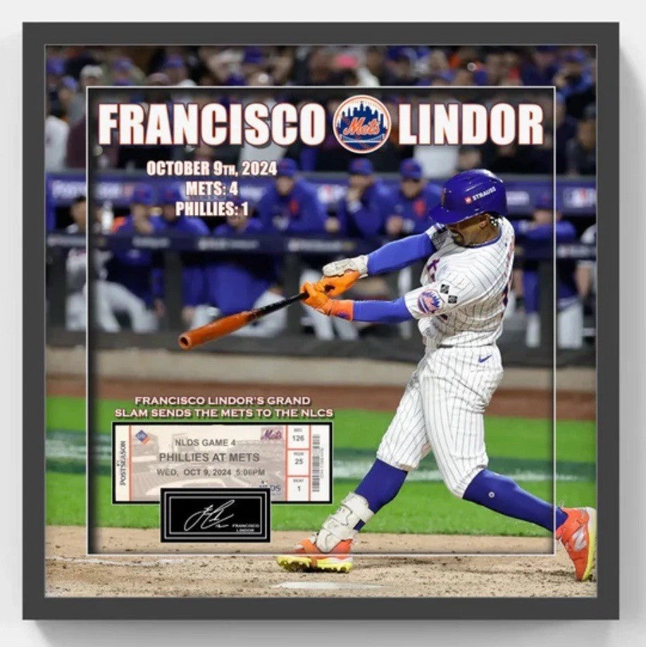 Francisco Lindor Framed 22x22 3D Photo NY Mets Grand Slam Facsimile Ticket Auto