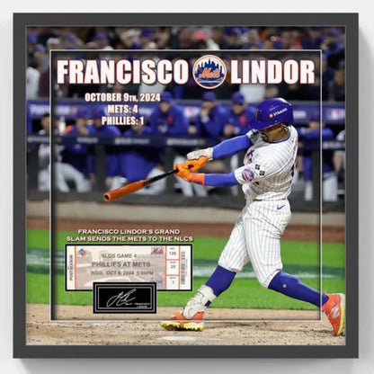 Francisco Lindor Framed 22x22 3D Photo NY Mets Grand Slam Facsimile Ticket Auto