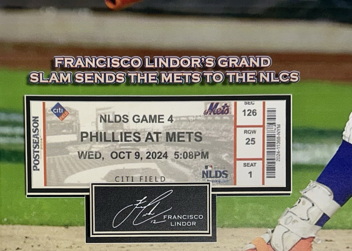 Francisco Lindor Framed 22x22 3D Photo NY Mets Grand Slam Facsimile Ticket Auto