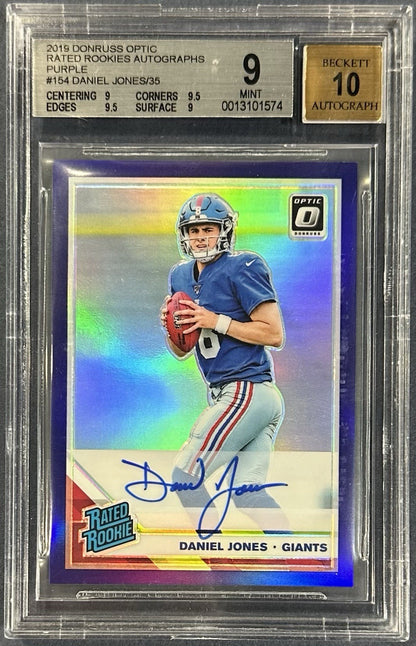2019 Donruss Optic Daniel Jones Rated Rookie Auto /35 Purple BGS 9/10 RC Colts