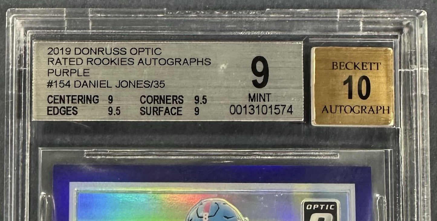 2019 Donruss Optic Daniel Jones Rated Rookie Auto /35 Purple BGS 9/10 RC Colts