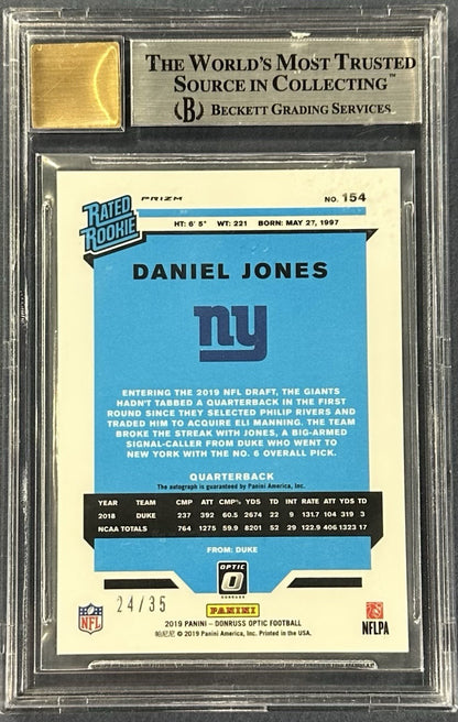 2019 Donruss Optic Daniel Jones Rated Rookie Auto /35 Purple BGS 9/10 RC Colts