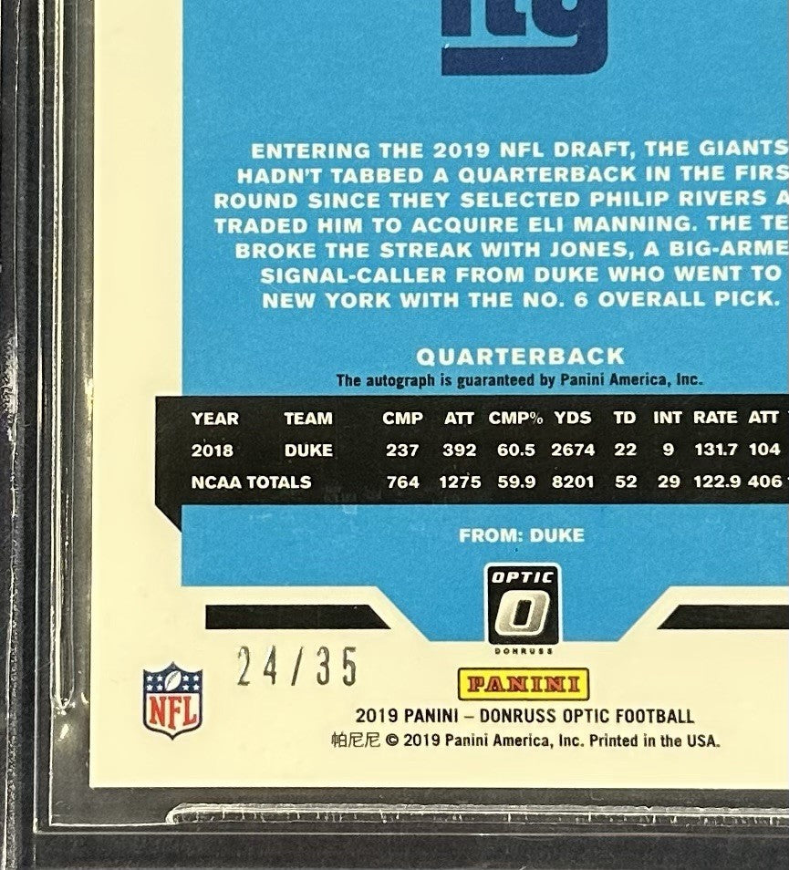 2019 Donruss Optic Daniel Jones Rated Rookie Auto /35 Purple BGS 9/10 RC Colts