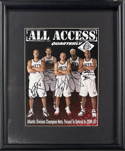 NJ Nets Team Signed 8x10 Framed Magazine Jason Kidd Vince Carter 5 Auto Nets COA
