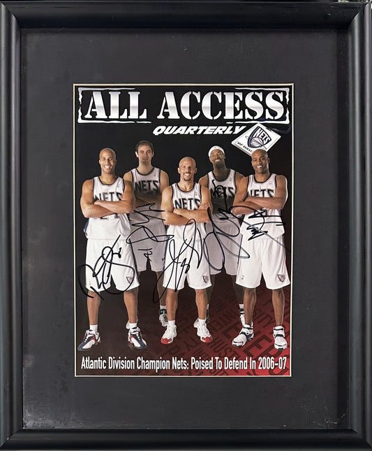 NJ Nets Team Signed 8x10 Framed Magazine Jason Kidd Vince Carter 5 Auto Nets COA