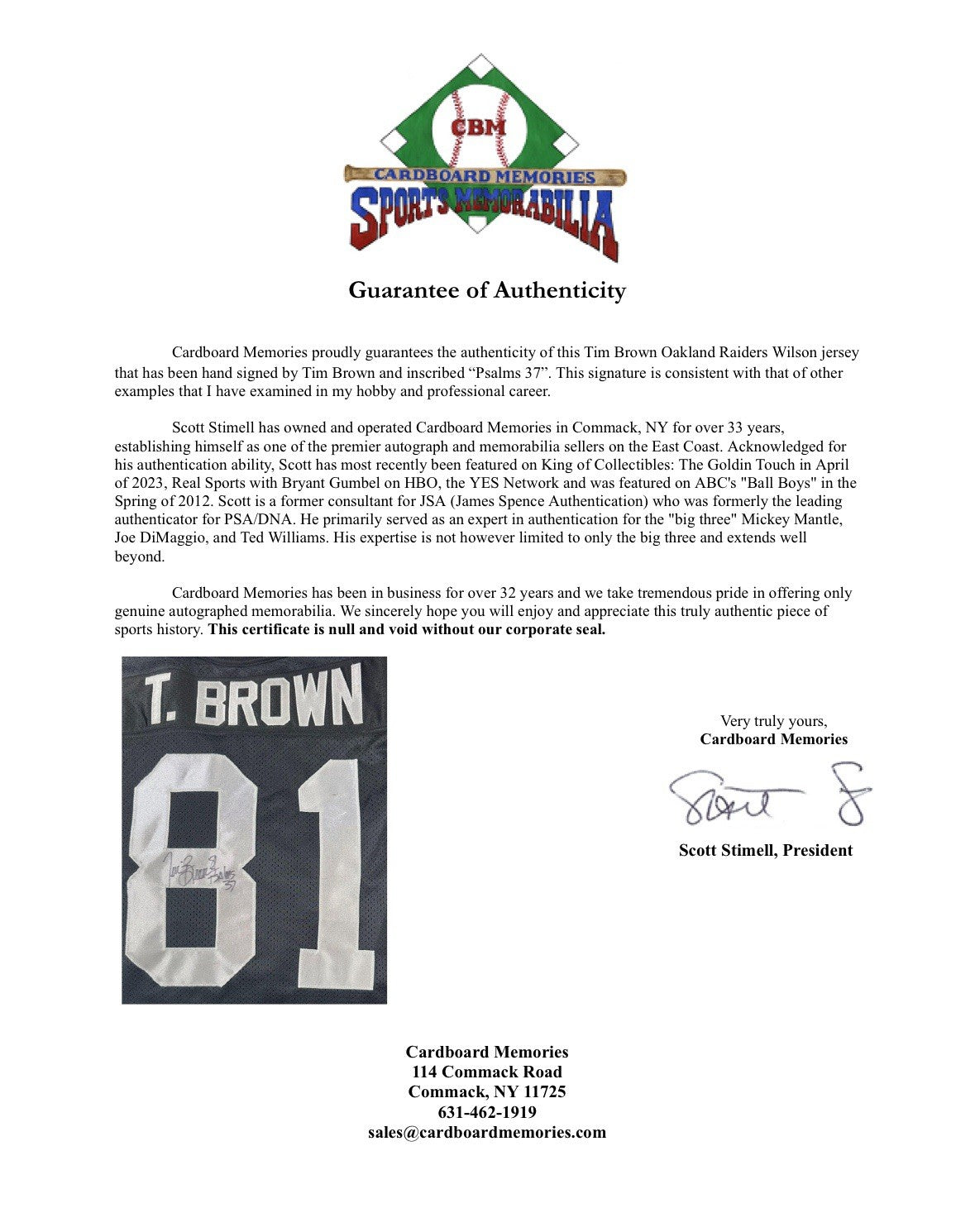 Tim Brown Signed Wilson Oakland Raiders Jersey Psalms 37 Autograph COA HOF NWT