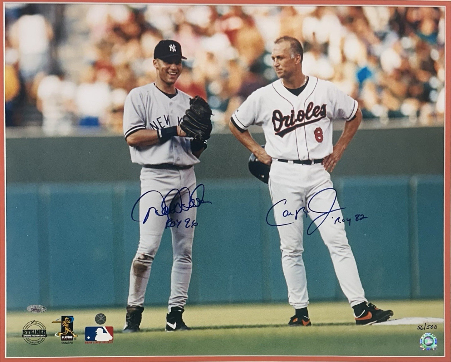 Derek Jeter Cal Ripken Jr Signed 16x20 Framed Photo ROY Auto LE Steiner HOF