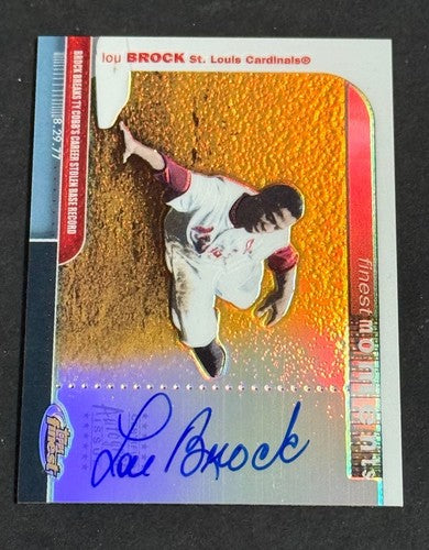 Lou Brock Signed 2003 Topps Finest Moments Refractor Mint Auto Cardinals 118 Sb
