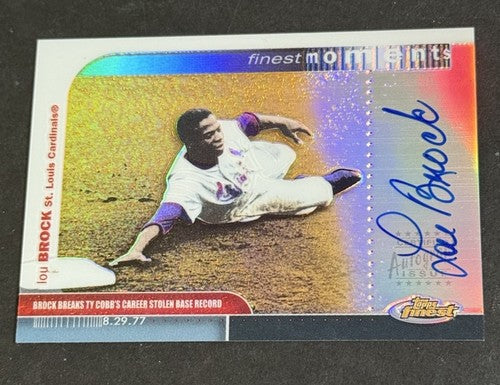 Lou Brock Signed 2003 Topps Finest Moments Refractor Mint Auto Cardinals 118 Sb