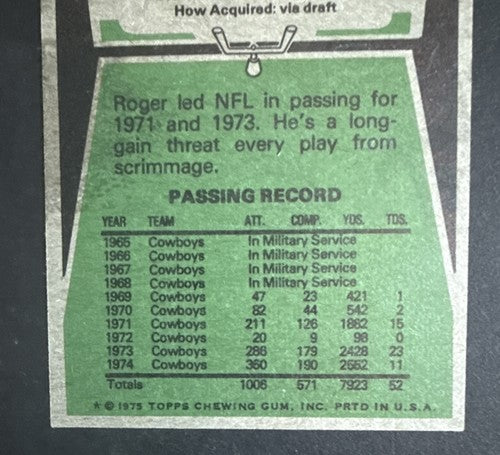 1975 Topps Set-Break #145 Roger Staubach NM  HOF Cowboys