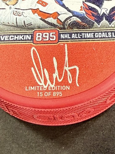 Alexander Ovechkin Signed Capitals 895 Record Goal Logo Puck Auto Fanatics Coa