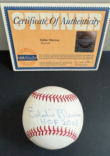 Eddie Murray Signed Official Mlb Baseball HOF 2003 Auto Inscription Steiner COA