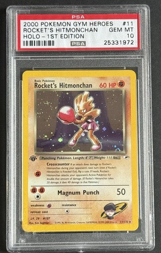 Rocket’s Hitmonchan Holo 1st Edition Gym Heroes 2000 #11 Psa 10 Gem Mint Pokemon