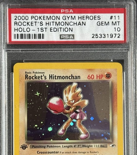 Rocket’s Hitmonchan Holo 1st Edition Gym Heroes 2000 #11 Psa 10 Gem Mint Pokemon