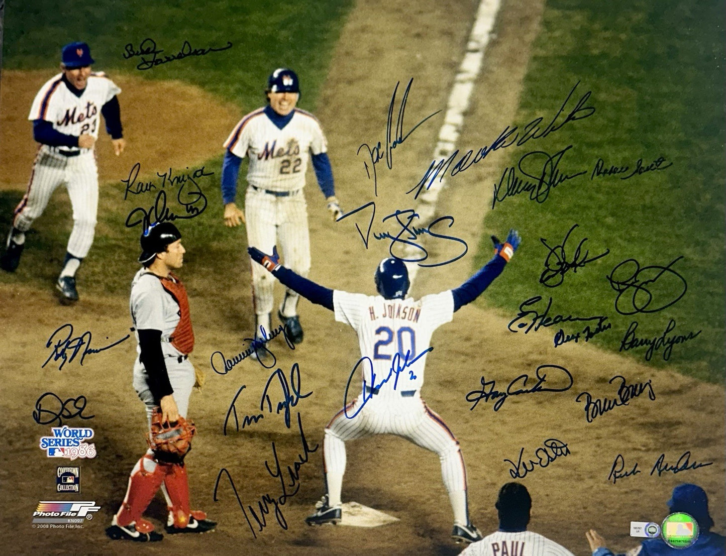 1986 NY Mets WS Team Signed 16x20 Framed Photo 26 Auto Gary Carter MLB Holo HOF