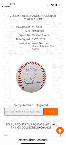 Mariano Rivera Signed Mlb Baseball Hand Drawn The Cutter Auto Hof Steiner Coa