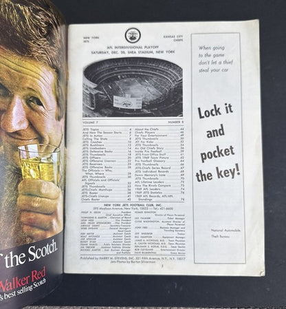 KC Chiefs Vs NY Jets Playoff Program December 20 1969 Shea Stadium Joe Namath