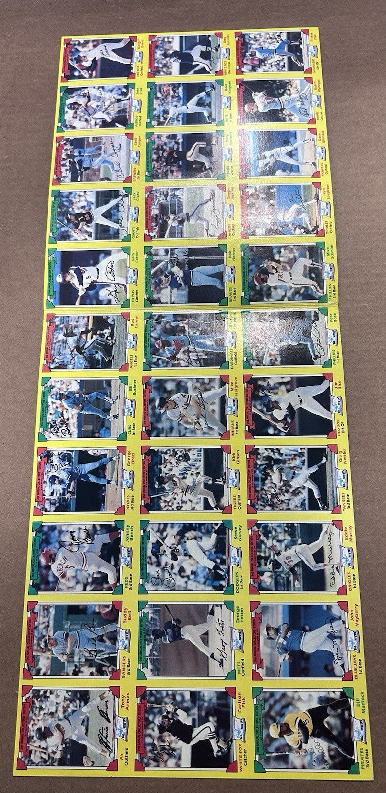 1982 Drakes Big Hitters Uncut Sheet 33 Cards Topps Baseball Brett Bench Fisk