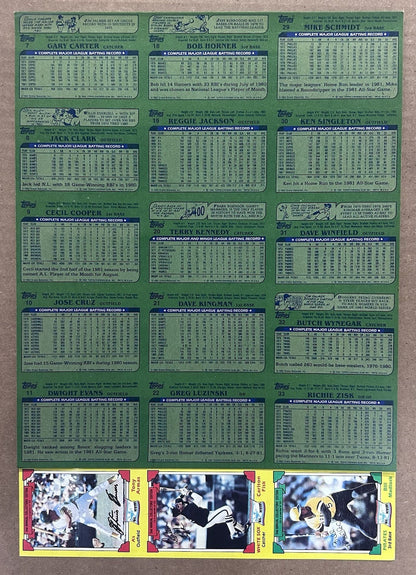 1982 Drakes Big Hitters Uncut Sheet 33 Cards Topps Baseball Brett Bench Fisk