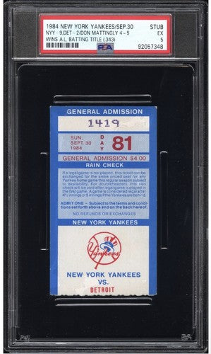 Don Mattingly Yankees 1984 Final Game Ticket Stub 4-5 Batting Title Psa 5 Pop 1