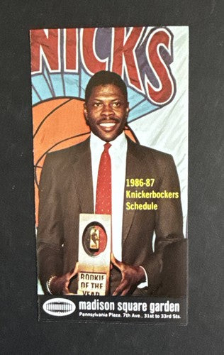 1986-87 NY KNICKS Pocket Schedule Msg Patrick Ewing Roy Rookie Of Year ROY MINT