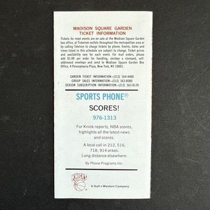 1986-87 NY KNICKS Pocket Schedule Msg Patrick Ewing Roy Rookie Of Year ROY MINT
