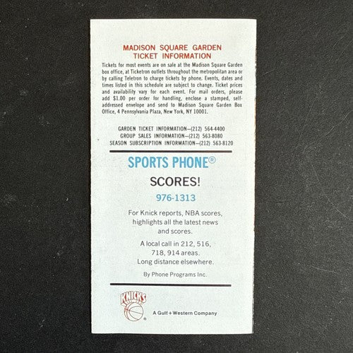 1986-87 NY KNICKS Pocket Schedule Msg Patrick Ewing Roy Rookie Of Year ROY MINT
