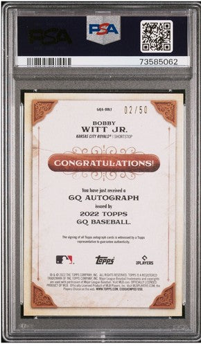 2022 Topps GypsyQueen Bobby Witt Jr Black White Rookie Auto Psa 10 Gem Mint /50
