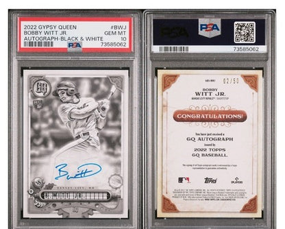 2022 Topps GypsyQueen Bobby Witt Jr Black White Rookie Auto Psa 10 Gem Mint /50