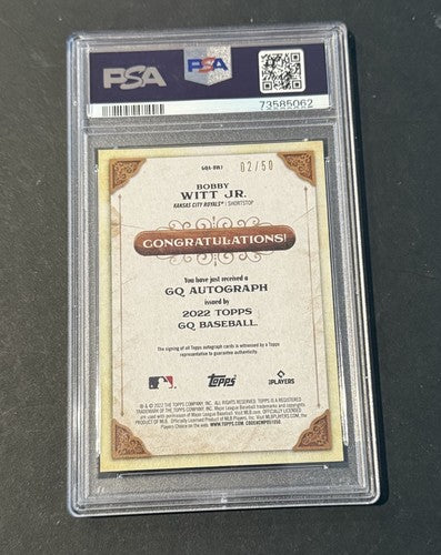 2022 Topps GypsyQueen Bobby Witt Jr Black White Rookie Auto Psa 10 Gem Mint /50