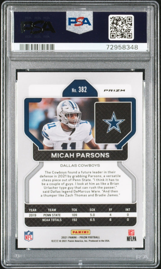 2021 Panini Prizm Micah Parsons Lazer Prizm Rookie Card #382 PSA 10 GEM MINT Rc
