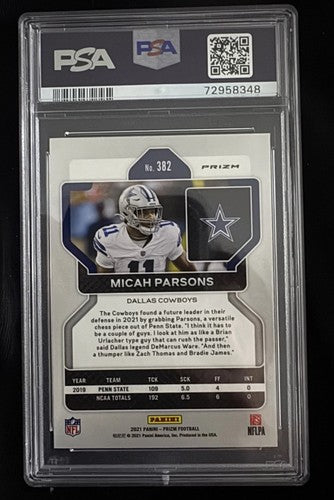 2021 Panini Prizm Micah Parsons Lazer Prizm Rookie Card #382 PSA 10 GEM MINT Rc