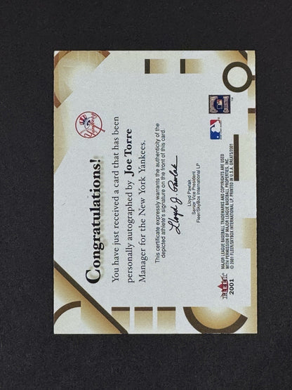 Joe Torre 2001 Fleer Greats Of The Game Autographed Card /500