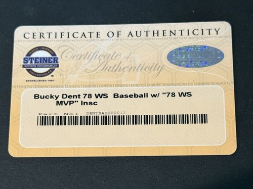 Bucky Dent Signed Official 1978 World Series Baseball WS MVP Auto Steiner Case