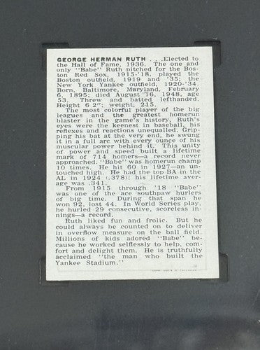 Babe Ruth 1950 Callahan HOF Baseball Card Sgc 7 NEAR MINT CENTERED YANKEES