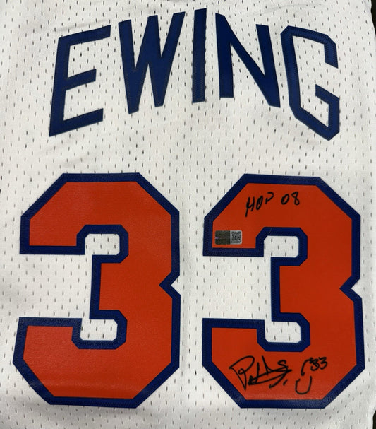 Patrick Ewing Signed Framed NY Knicks White Jersey HoF 08 Autograph Steiner COA