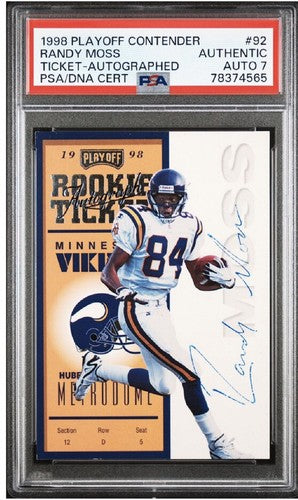 1998 Playoff Contenders Randy Moss ROOKIE RC #92 PSA 7 Auto RARE Vikings Hof