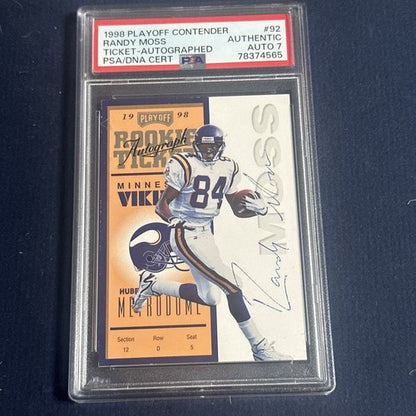 1998 Playoff Contenders Randy Moss ROOKIE RC #92 PSA 7 Auto RARE Vikings Hof