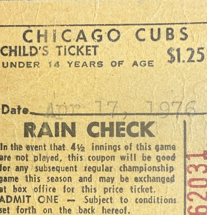 April 17 1976 Phillies Vs Cubs Mike Schmidt 4 HR Game Ticket Stub Rare