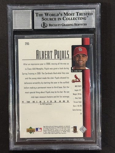 Albert Pujols 2001 Upper Deck #295 Rookie SIGNED BECKETT BAS 10 GEM Mint Auto Rc