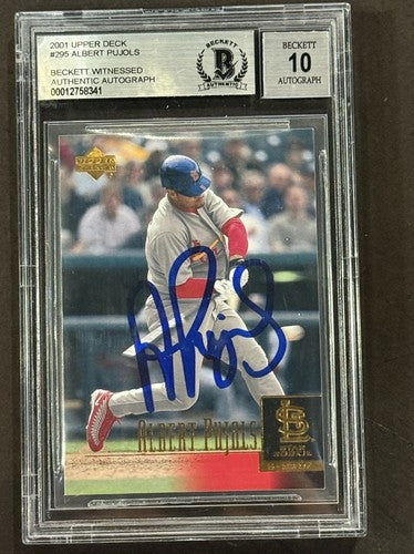 Albert Pujols 2001 Upper Deck #295 Rookie SIGNED BECKETT BAS 10 GEM Mint Auto Rc