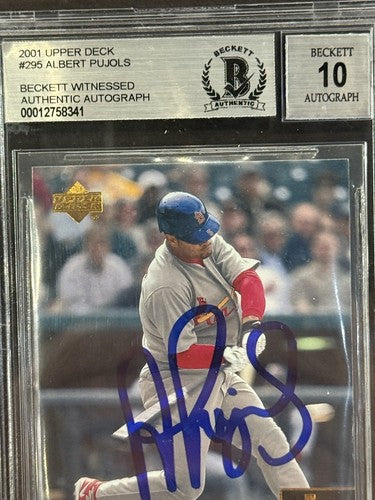Albert Pujols 2001 Upper Deck #295 Rookie SIGNED BECKETT BAS 10 GEM Mint Auto Rc