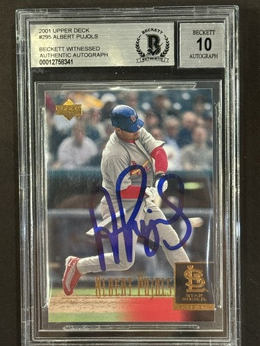 Albert Pujols 2001 Upper Deck #295 Rookie SIGNED BECKETT BAS 10 GEM Mint Auto Rc