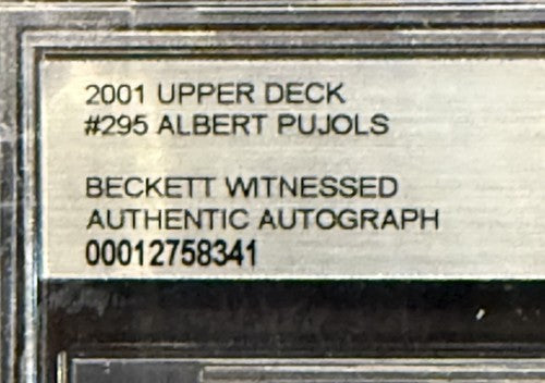 Albert Pujols 2001 Upper Deck #295 Rookie SIGNED BECKETT BAS 10 GEM Mint Auto Rc